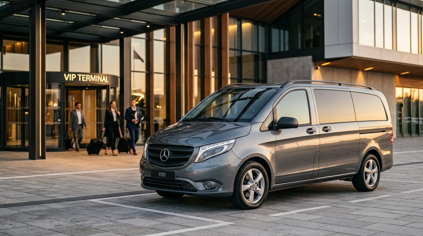 Mercedes Vito Alana Tour în fața terminalului VIP